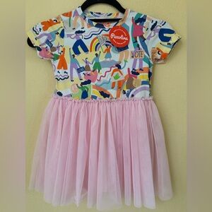 Piccolona Short Sleeve Tulle Dress Activism Peace Love Empathy Change NWT Size 4